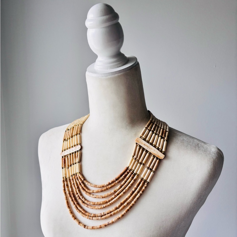Vintage Bone 7 Multi-Layered Tan Necklace